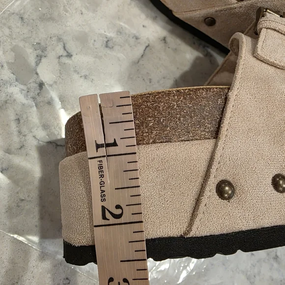 Sheln Women's Wide Fit Open Toe Double Buckle Cork Footbed Slide Sandals 6 WIDE - Picture 8 of 9